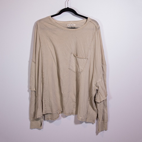 We The Free People Kick Flip Long Sleeve Henley Front Pocket Tee Shirt Beige S - Picture 1 of 5